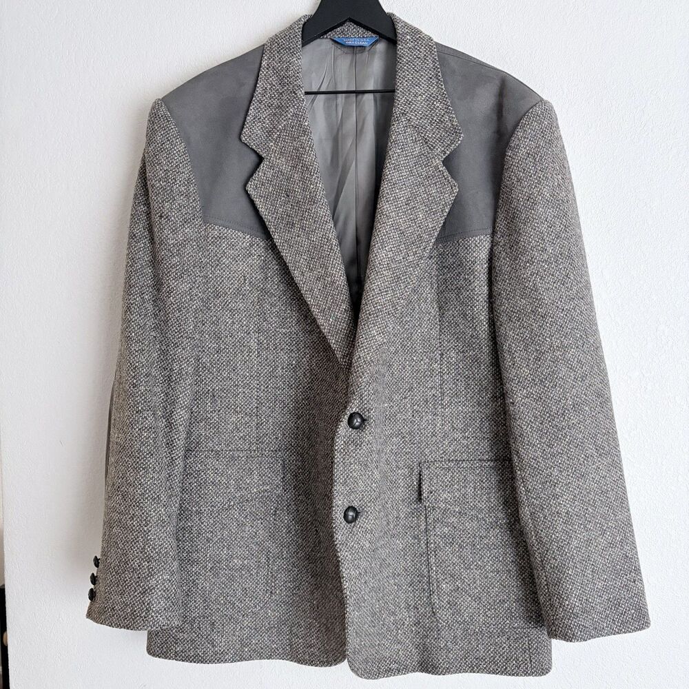 Vintage Pendleton Blazer Men 46 Herringbone Tweed Wool Elbow Patch Sports Coat